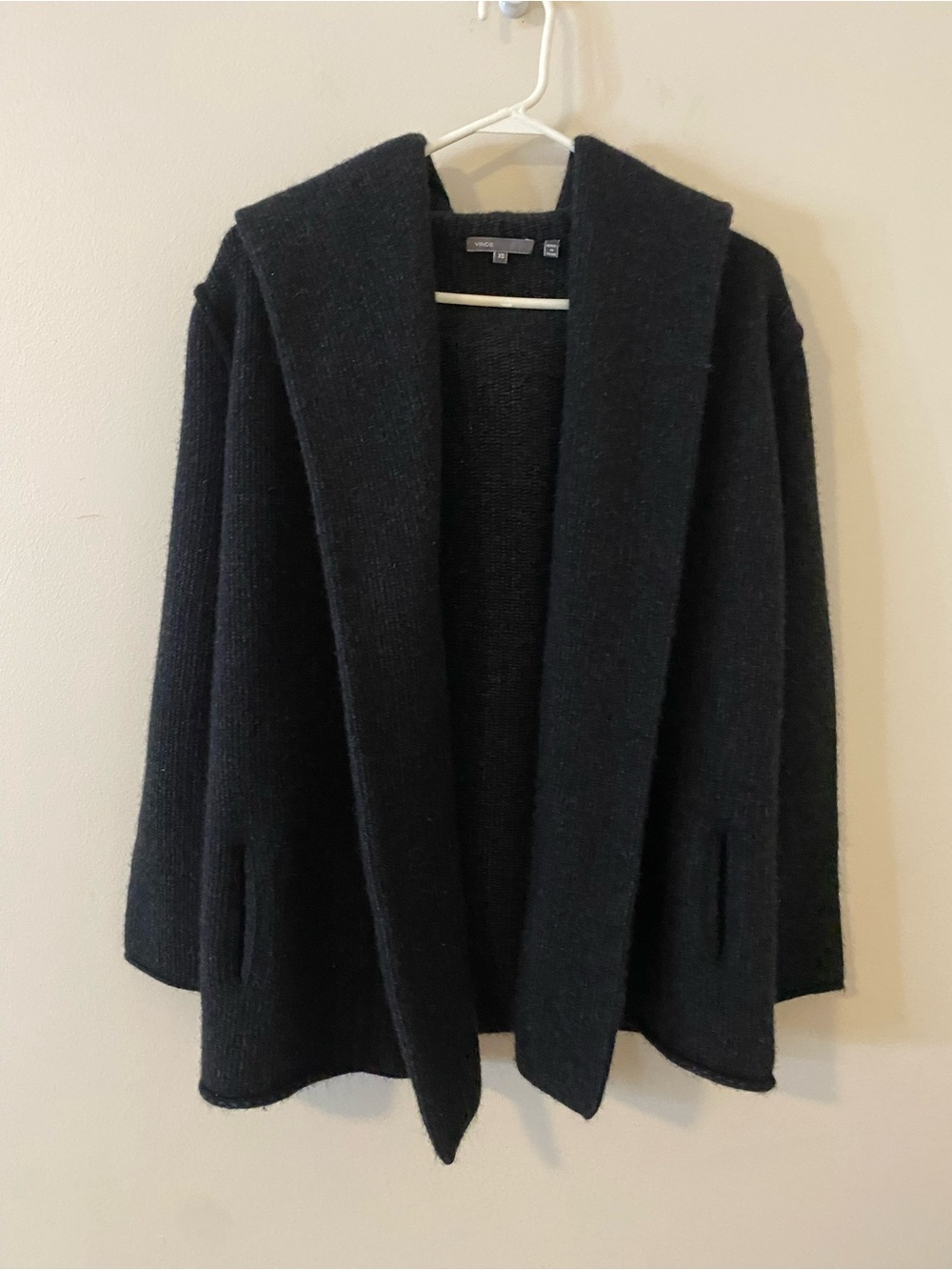 Vince Cashmere Wool blend Black Open-Front Hooded Cardigan